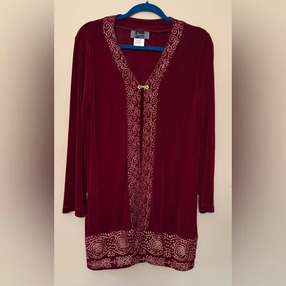 Slinky Brand burgundy gold scroll topper cardigan duster in the small size - Picture 5 of 5